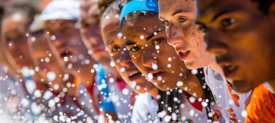 Dynamic rugby sevens scrum  players engaged in intense physical action, showcasing the game s energy