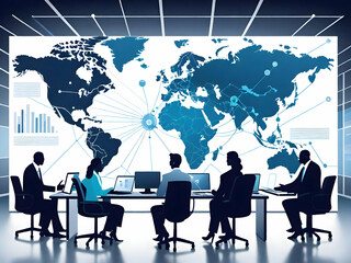 business people with world map