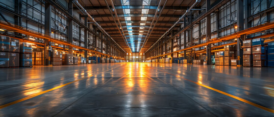 Futuristic Warehouse with Advanced Lighting and High-Tech Storage Solutions