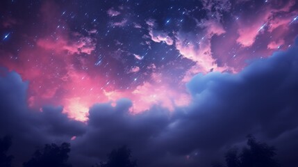 Obraz premium Majestic Night Sky With Meteors And Cosmic Pink Clouds. Generative AI