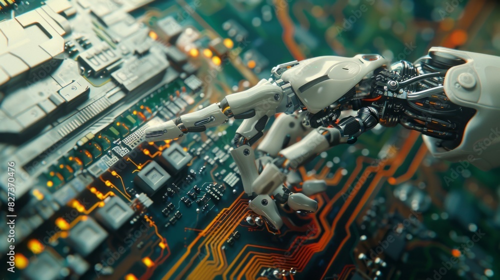 Aufkleber a robot is touching a computer chip