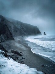 Fototapeta premium Rocky Shoreline under Stormy Skies