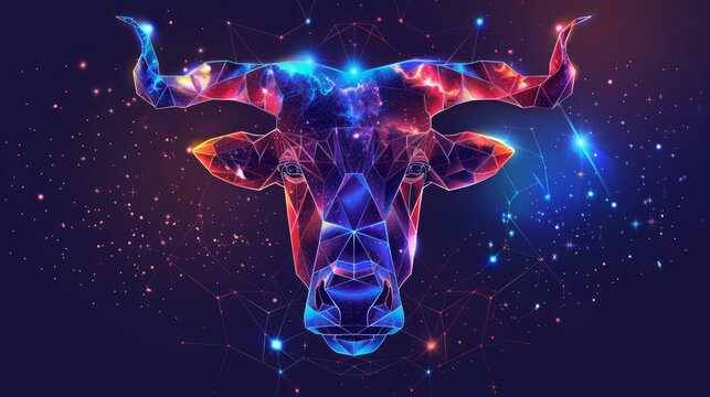 Taurus horoscope sign in twelve zodiac with galaxy stars background.