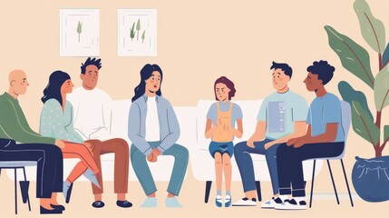A family counseling session with members expressing various emotions