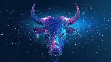 Taurus horoscope sign in twelve zodiac with galaxy stars background.