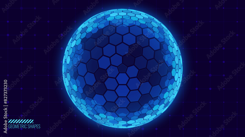 Aufkleber Geometric Dome Shield on a Dark Background. Futuristic Glowing Protection 3D Sphere. Technology Style HUD Design Element. Hexagon Force Field Shield. Vector Illustration. Digital Security Concept.