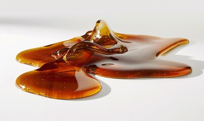 Molten Amber Resin Puddling on a White Surface