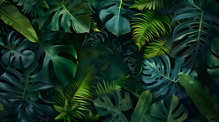 Tropical Plants with Monstera and Fern Leaves