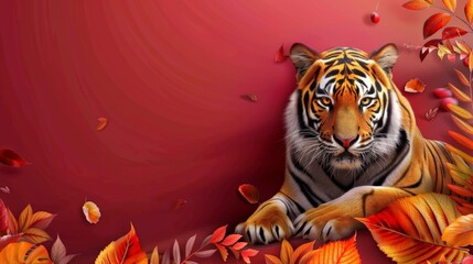 Flat Design Top View of a Tiger, Planetary Guardian Theme with Vivid Animation Style