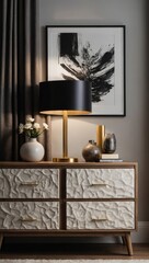 Modern Interior Design with Abstract Art and Textured Dresser