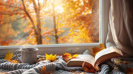 Autumn Afternoon: A Cozy Scene with Leaves and Books