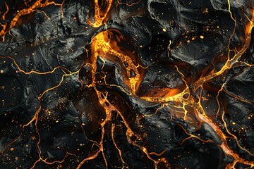 a lava flow in a black surface