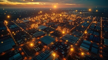 Obraz premium An aerial view of a large logistics hub, illustrating infrastructure development.