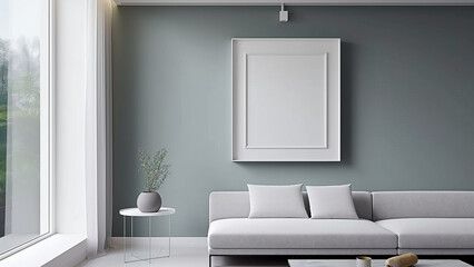 Art frame mock-up, beautiful and simple room. Real estate, villa, minimalist room, sofa, copy space, mock-up