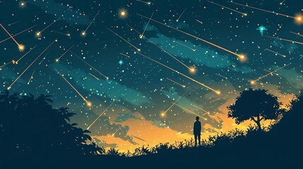 Obraz premium Night Sky Scene with Shooting Stars