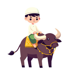 Cartoon of a Muslim boy riding a buffalo