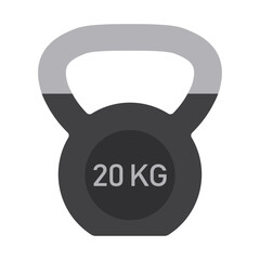 Kettlebell Vector icon isolated on white, Workout gym tools, accessories. Sport equipment, Gym time concept. Black kettlebell 20 kg icon, sport training and fitness design element on white background.