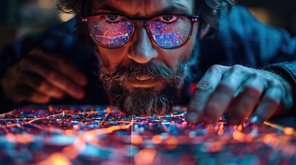 A logistics manager planning routes on a digital map, representing strategic logistics planning.