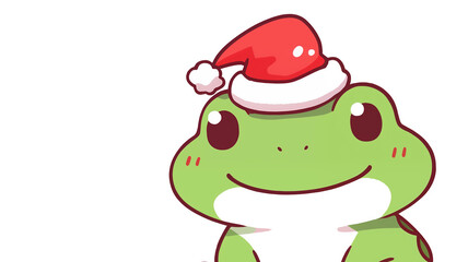 Obraz premium Hand drawn cartoon frog illustration wearing santa hat 