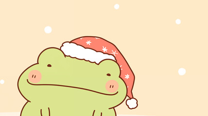 Hand drawn cartoon frog illustration wearing santa hat
