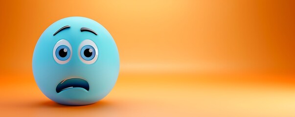 fearful emoji on a soft orange background with space for copy The emoji is light blue with wide eyes and a scared expression