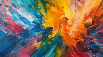 Dynamic acrylic painting alive with vibrant colors, bold strokes, and spontaneous expression. Rich hues celebrate boundless beauty and creativity.