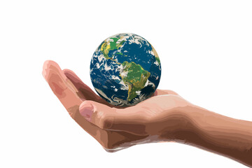 Gentle Human Hand Holding Miniature Earth Globe, Symbolizing Ecological Responsibility and Care for Nature
