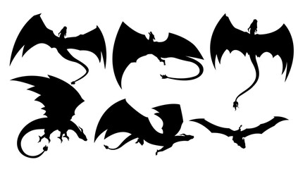 Dragon silhouette. Vector of dragon silhouette. Black Dragon silhouette. mythology Animal.