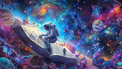 Fototapeta premium Futuristic Astronaut in a Vibrant Space Scene