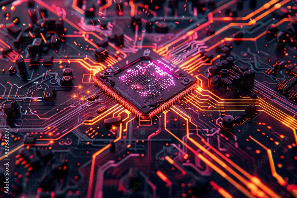 Poster microchip mosaic: ai-generated complex circuits