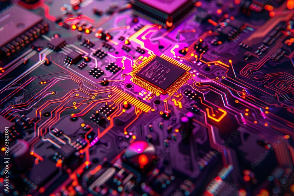 Poster high-tech circuit board with illuminated components