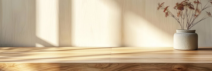 Empty beautiful wood tabletop counter on interior background,  for display, Banner, product...