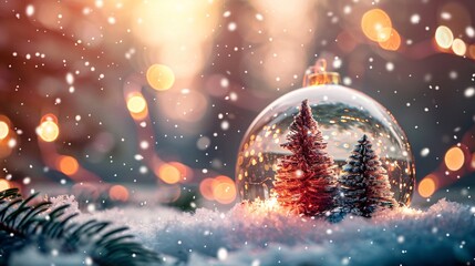 Season's Greetings: Festive Christmas Decoration in Snowy Landscape with Bokeh Blur