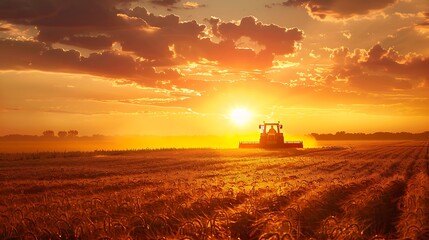Rural Rhythms: A Vibrant Scene of Agricultural Progress as a Tractor Plows Through Rich Earth, Cultivating the Land with Determination and Precision