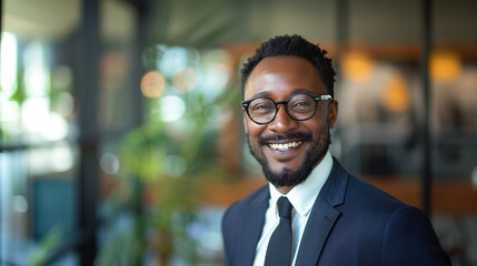 Fototapeta premium African American businessman smiling in an office