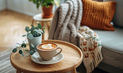 Cozy Living Room Scene with Cappuccino