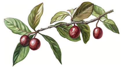 Classic botanical drawing of a camu camu berry.academy, aesthetic,isolated on white background, old botanical illustration