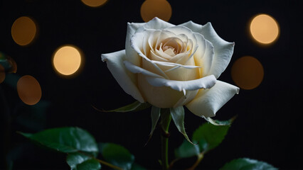 Bouquet of white rose and baby's breath on black background
