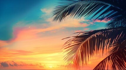 Sunset Beach Scene with Palm Trees