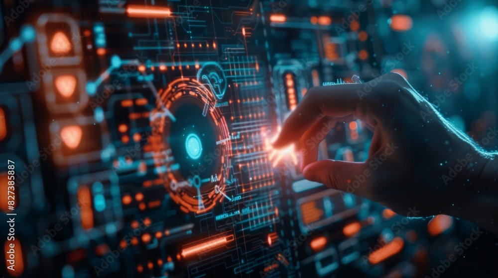 Poster A hand is pointing at a computer screen with a red dot on it
