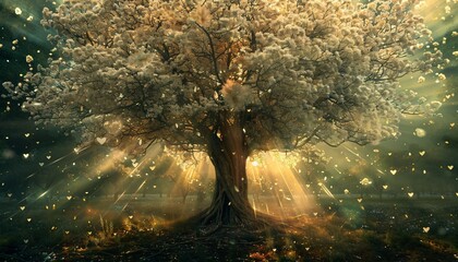 Fototapeta premium Whimsical Tree of Life with Sunbeams
