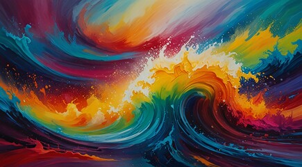  Colorful abstract painting with a wave pattern, vibrant hues blending together in a mesmerizing display of artistry