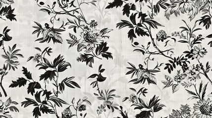 Fototapeta premium Monochrome Harmony Intricate Blooms on a Blank Canvas backdrop