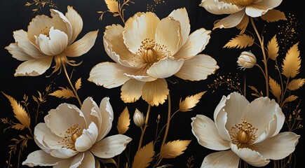 A painting of flowers adorned with delicate gold leaf, adding a touch of elegance and shimmer to the artwork.