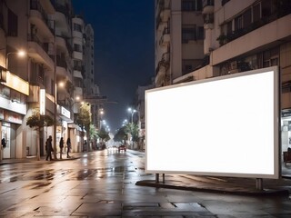 white billboard at the street in the night. Generative Ai

