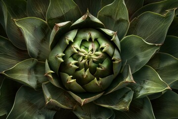 Fototapeta premium Detailed macro shot of a whole, green artichoke, showcasing its natural patterns and texture
