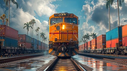 A freight train unloading containers at a terminal.