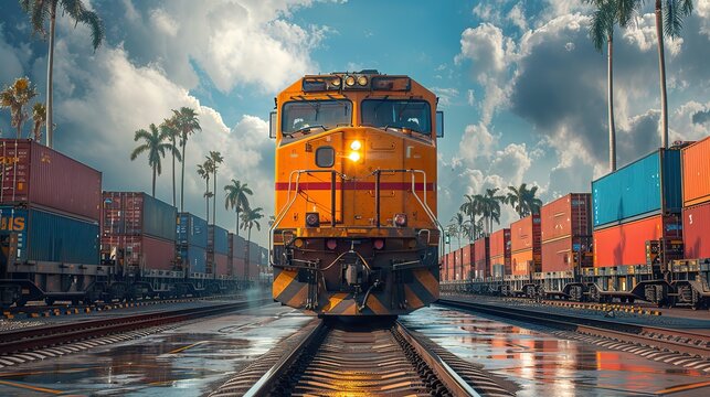 A freight train unloading containers at a terminal.