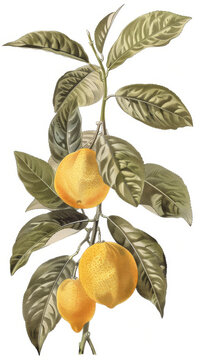 Victorian-style botanical print of a nance fruit.academy, aesthetic,isolated on white background, old botanical illustration