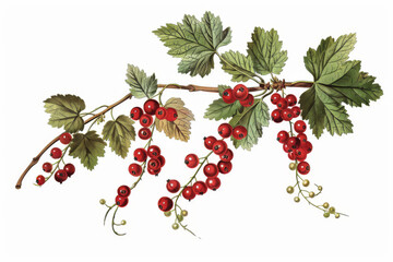 Traditional botanical print of a red currant.academy, aesthetic,isolated on white background, old botanical illustration